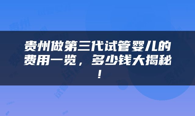 贵州做第三代试管婴儿的费用一览，多少钱大揭秘！