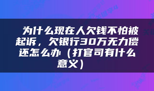 为什么现在人欠钱不怕被起诉,欠银行30万无力偿还怎么办(打官司有什么意义)