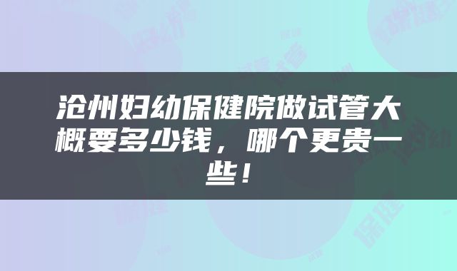沧州妇幼保健院做试管大概要多少钱，哪个更贵一些！