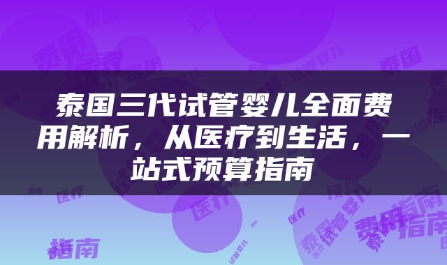 泰国三代试管婴儿全面费用解析，从医疗到生活，一站式预算指南