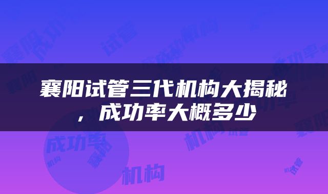 襄阳试管三代机构大揭秘，成功率大概多少