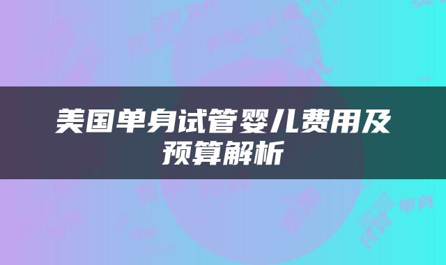 美国单身试管婴儿费用及预算解析