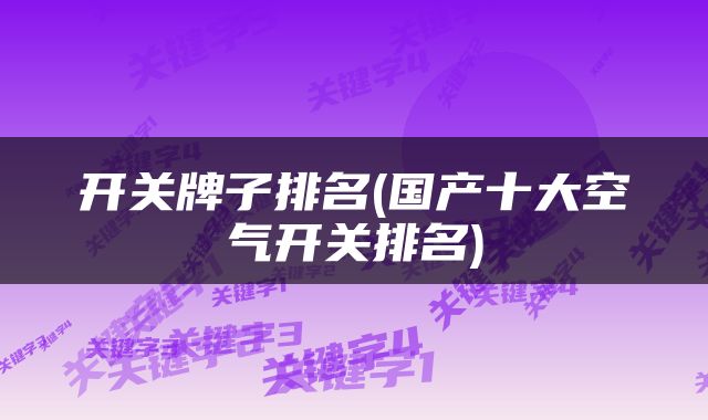 开关牌子排名(国产十大空气开关排名)