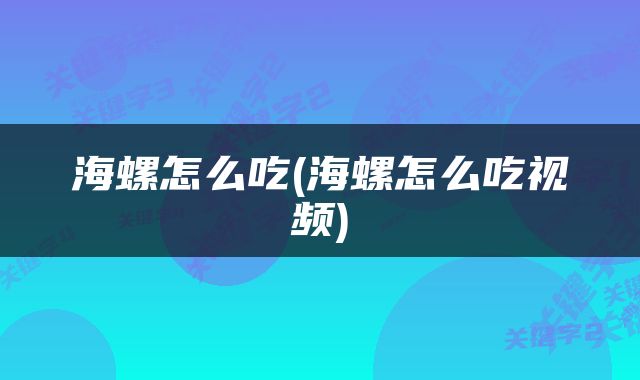 海螺怎么吃(海螺怎么吃视频)
