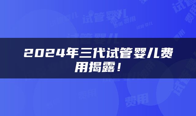 2024年三代试管婴儿费用揭露！