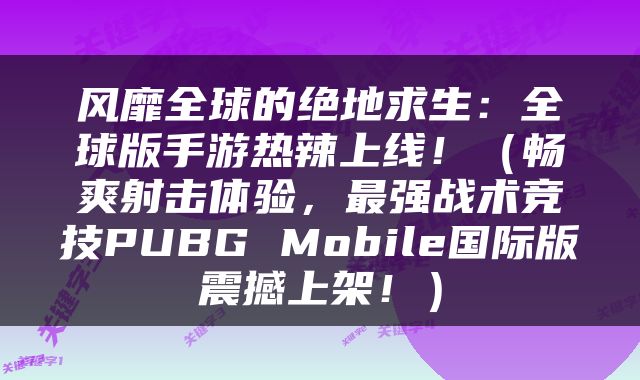 风靡全球的绝地求生：全球版手游热辣上线！（畅爽射击体验，最强战术竞技PUBG Mobile国际版震撼上架！）