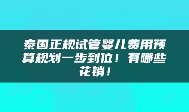 泰国正规试管婴儿费用预算规划一步到位！有哪些花销！