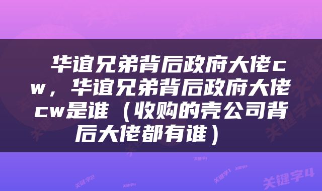 华谊兄弟背后政府大佬cw,华谊兄弟背后政府大佬cw是谁(收购的壳公司背后大佬都有谁)