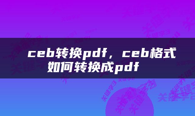  ceb转换pdf，ceb格式如何转换成pdf 