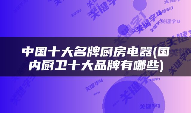 中国十大名牌厨房电器(国内厨卫十大品牌有哪些)