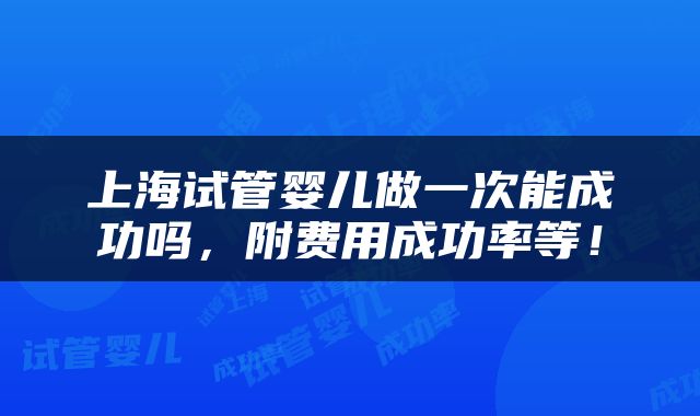 上海试管婴儿做一次能成功吗，附费用成功率等！