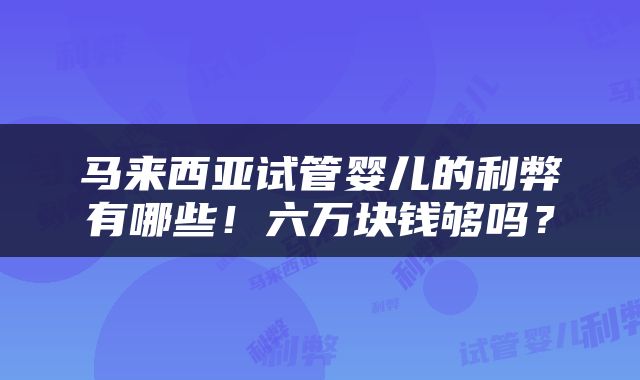 马来西亚试管婴儿的利弊有哪些！六万块钱够吗？