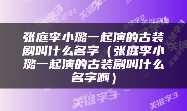 张庭李小璐一起演的古装剧叫什么名字（张庭李小璐一起演的古装剧叫什么名字啊）