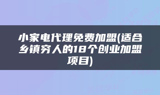 小家电代理免费加盟(适合乡镇穷人的18个创业加盟项目)