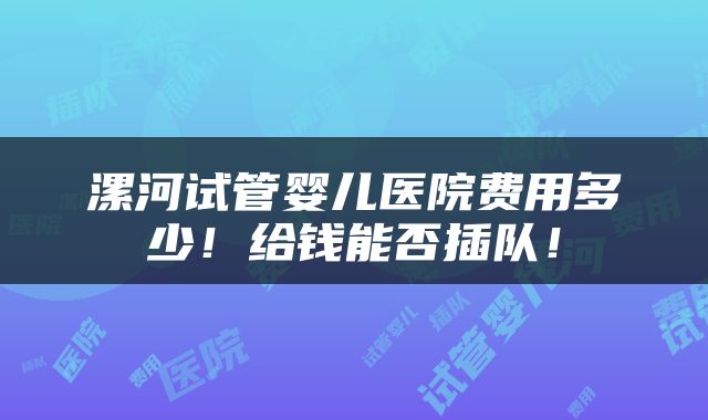 漯河试管婴儿医院费用多少！给钱能否插队！