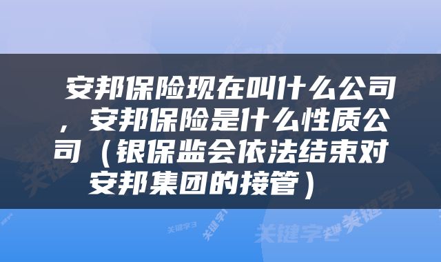  安邦保险现在叫什么公司，安邦保险是什么性质公司（银保监会依法结束对安邦集团的接管） 