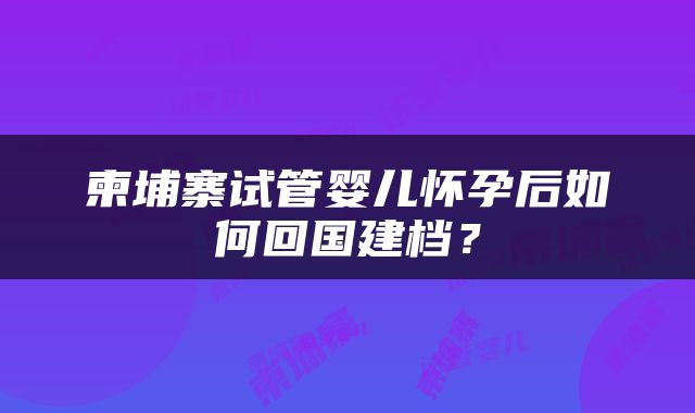 柬埔寨试管婴儿怀孕后如何回国建档？