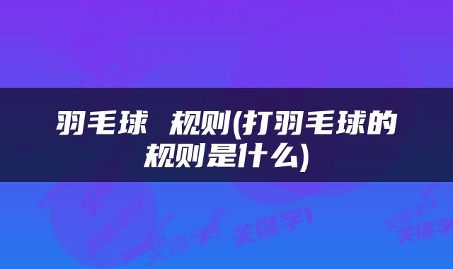 羽毛球 规则(打羽毛球的规则是什么)