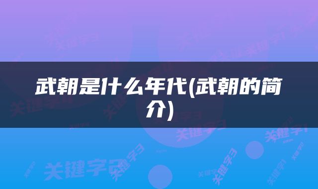 武朝是什么年代(武朝的简介)