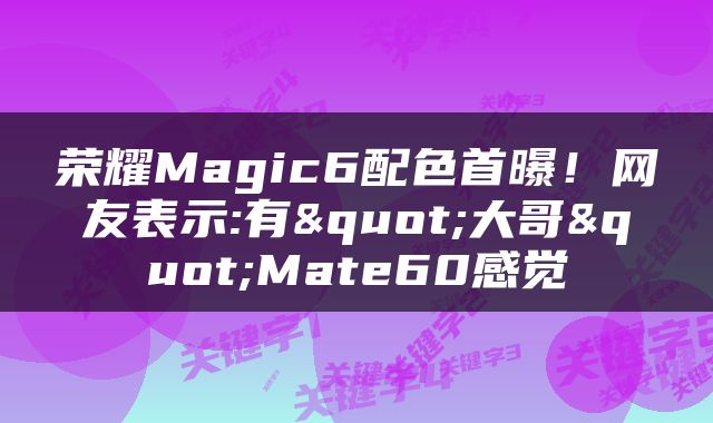 荣耀Magic6配色首曝！网友表示:有"大哥"Mate60感觉