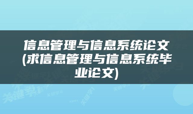 信息管理与信息系统论文(求信息管理与信息系统毕业论文)