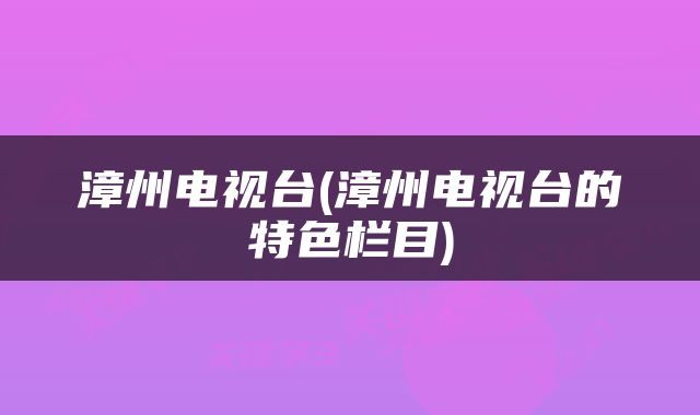 漳州电视台(漳州电视台的特色栏目)