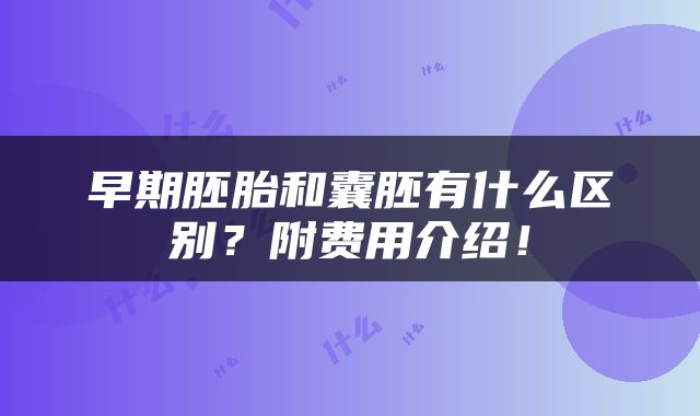 早期胚胎和囊胚有什么区别？附费用介绍！