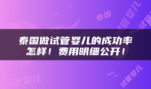 泰国做试管婴儿的成功率怎样！费用明细公开！