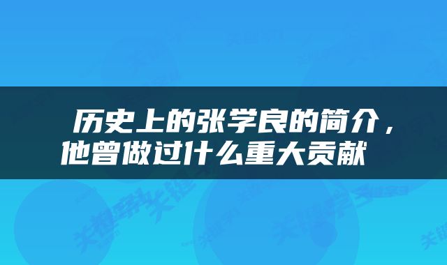  历史上的张学良的简介，他曾做过什么重大贡献 