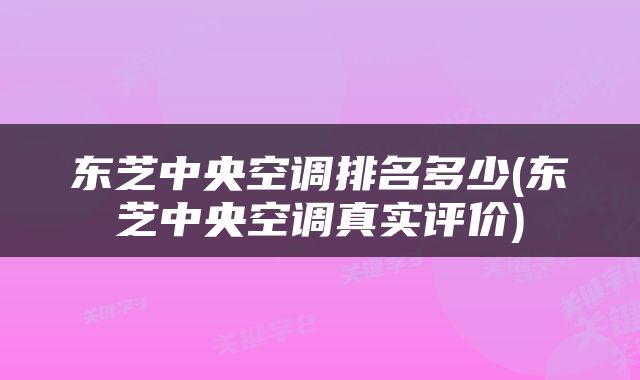 东芝中央空调排名多少(东芝中央空调真实评价)