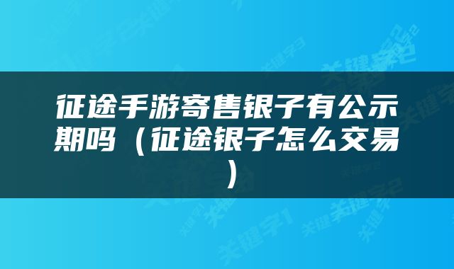 征途手游寄售银子有公示期吗（征途银子怎么交易）