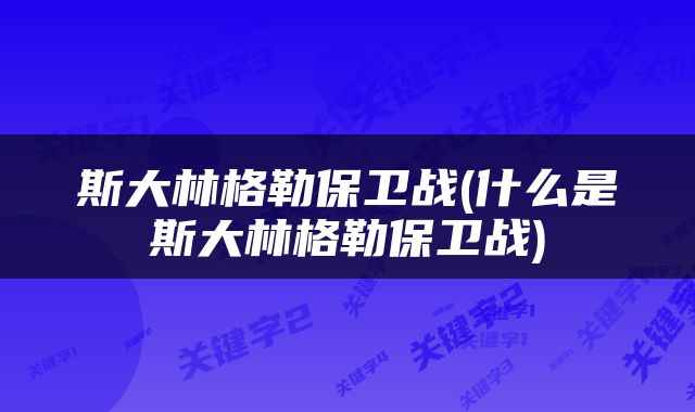 斯大林格勒保卫战(什么是斯大林格勒保卫战)