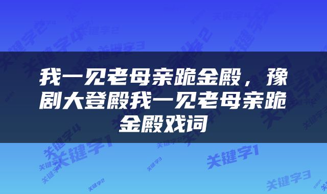 我一见老母亲跪金殿，豫剧大登殿我一见老母亲跪金殿戏词