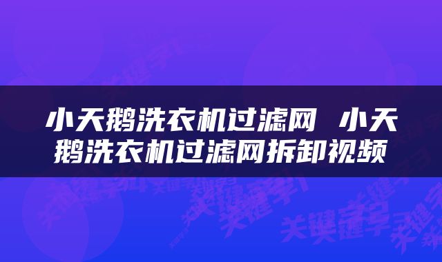 小天鹅洗衣机过滤网 小天鹅洗衣机过滤网拆卸视频