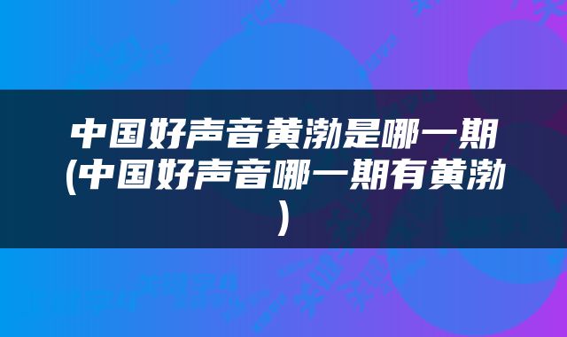 中国好声音黄渤是哪一期(中国好声音哪一期有黄渤)