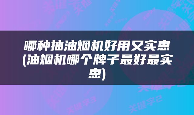 哪种抽油烟机好用又实惠(油烟机哪个牌子最好最实惠)