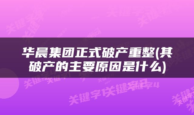华晨集团正式破产重整(其破产的主要原因是什么)