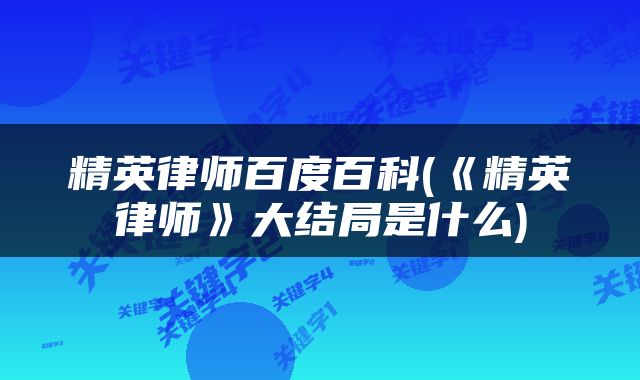 精英律师百度百科(《精英律师》大结局是什么)