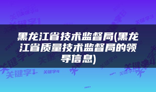 黑龙江省技术监督局(黑龙江省质量技术监督局的领导信息)
