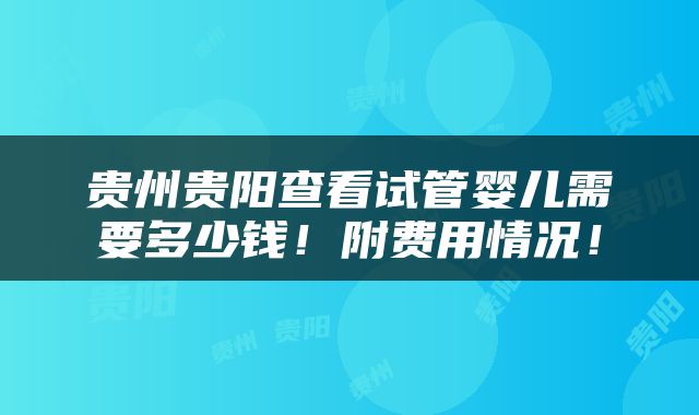 贵州贵阳查看试管婴儿需要多少钱！附费用情况！