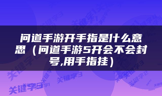 问道手游开手指是什么意思（问道手游5开会不会封号,用手指挂）