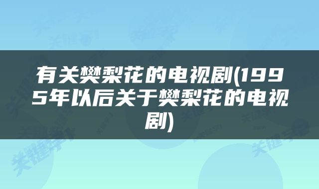 有关樊梨花的电视剧(1995年以后关于樊梨花的电视剧)