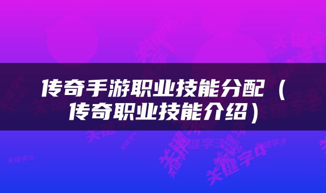 传奇手游职业技能分配（传奇职业技能介绍）