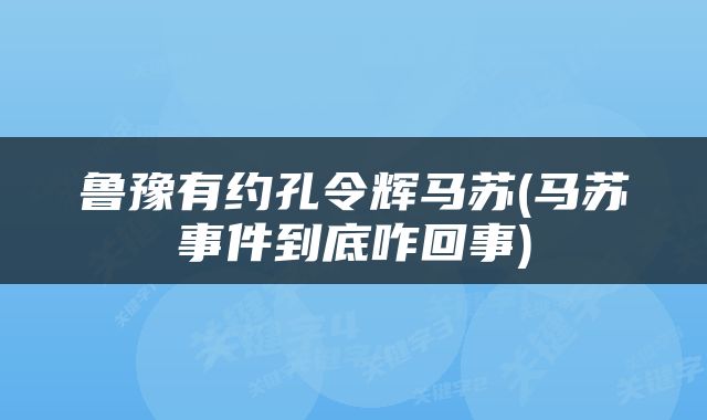 鲁豫有约孔令辉马苏(马苏事件到底咋回事)