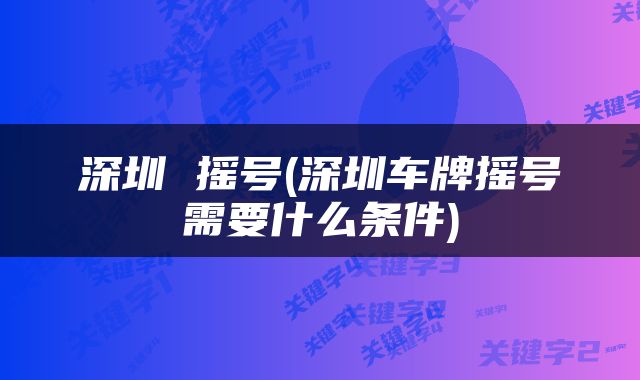 深圳 摇号(深圳车牌摇号需要什么条件)