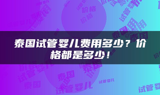 泰国试管婴儿费用多少？价格都是多少！