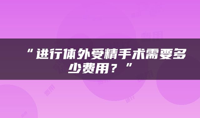 “进行体外受精手术需要多少费用？”
