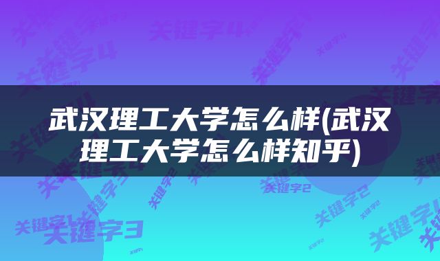 武汉理工大学怎么样(武汉理工大学怎么样知乎)