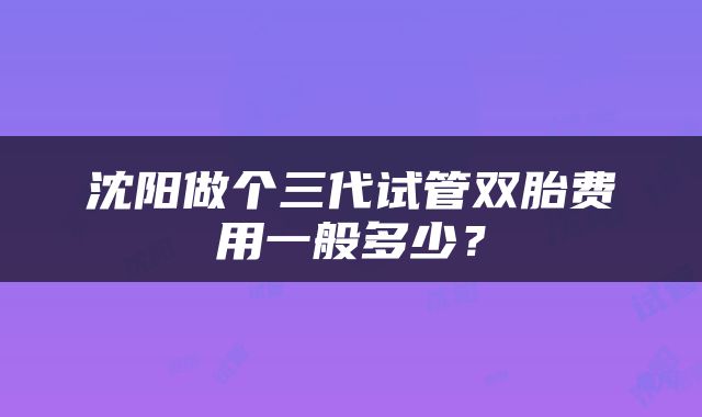 沈阳做个三代试管双胎费用一般多少？