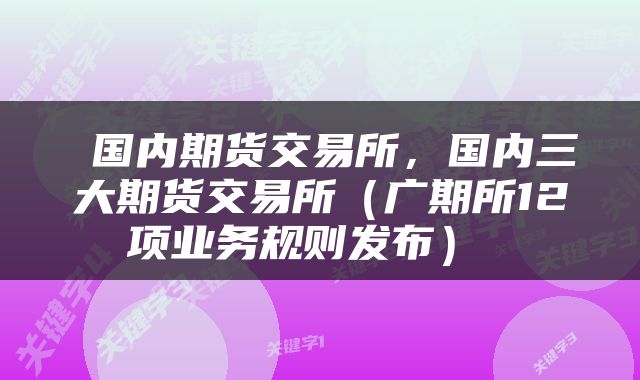  国内期货交易所，国内三大期货交易所（广期所12项业务规则发布） 